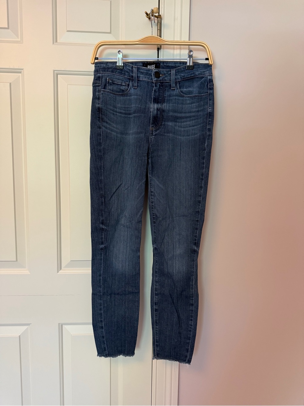 PAIGE Transcend Denim - Margot High Waist Raw Hem Ankle Skinny Jeans in Ammora